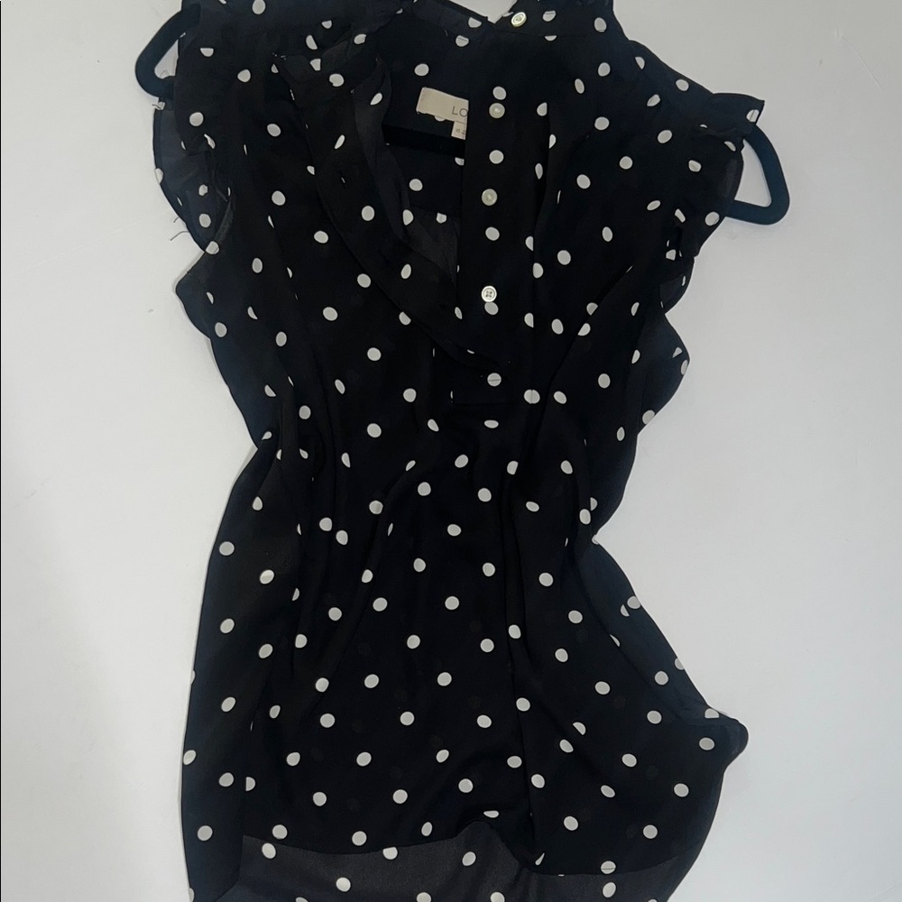LOFT Black and White Polka Dot Blouse - Picture 5 of 8